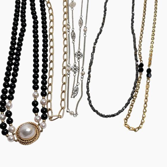 Necklaces Lot 5 Wearable Some Signed Gold And Silver Tone Chains Assorted Styles - Picture 6 of 7